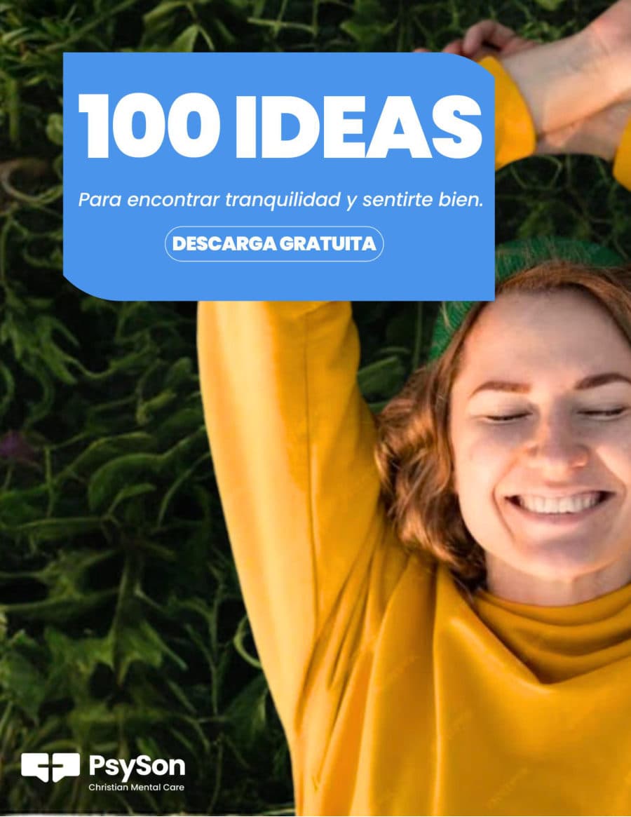 Tapa del e-book «100 ideas para encontrar tranquilidad y sentirte bien»: una mujer sonriente recostada sobre el pasto